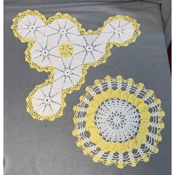 Vintage Yellow & White Crochet Doilies Set - Handmade Home Decor - Picture 11 of 11